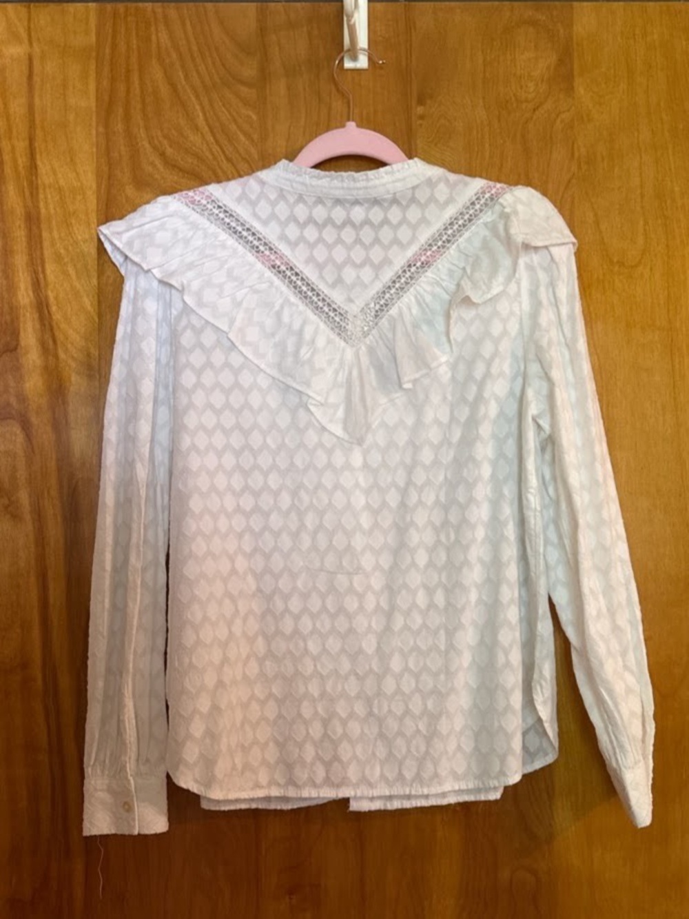 NWT LOFT White Ruffled Lace-Trim Button-Down Blouse Size S - Picture 3 of 9